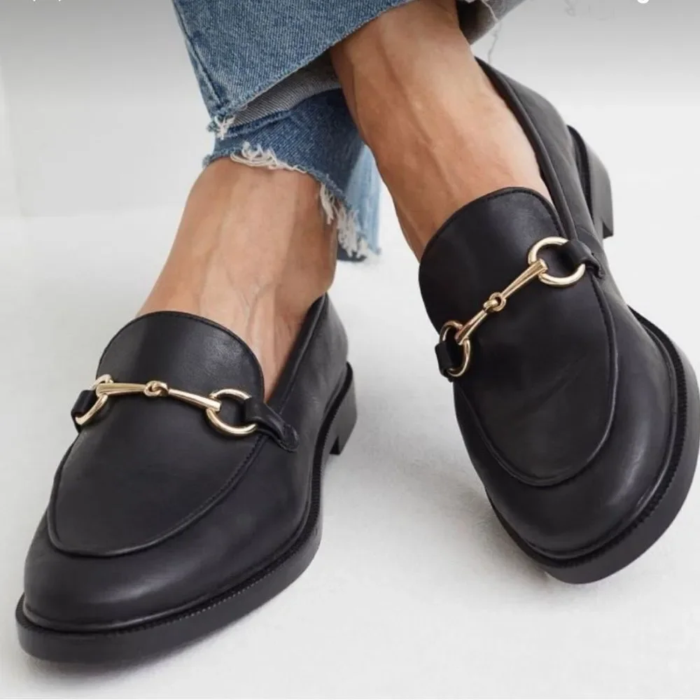 H&M Black Leather loafer with gold accents